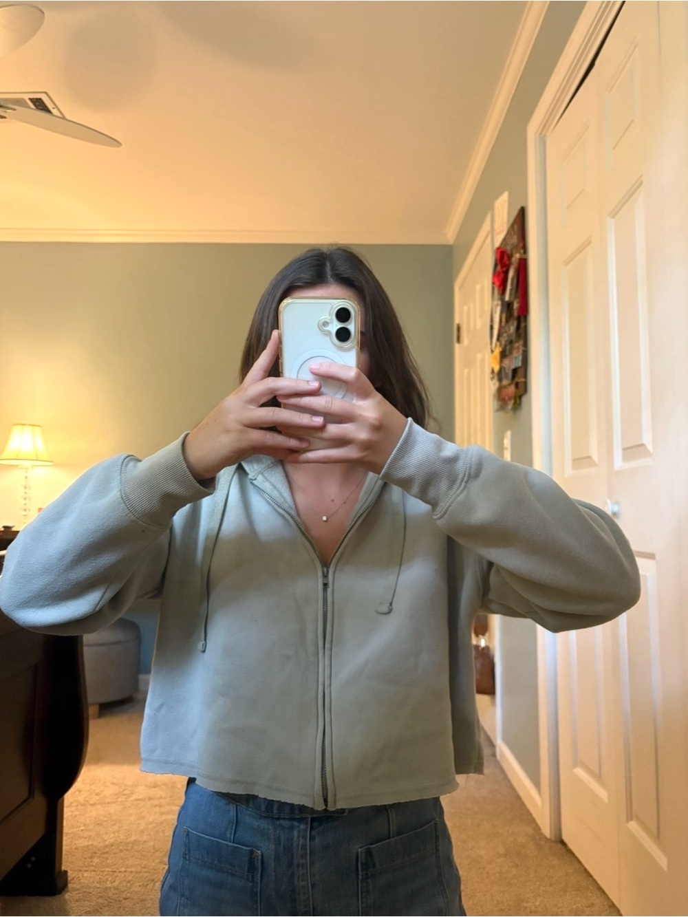 Garage Cropped Zip Hoodie in Sage